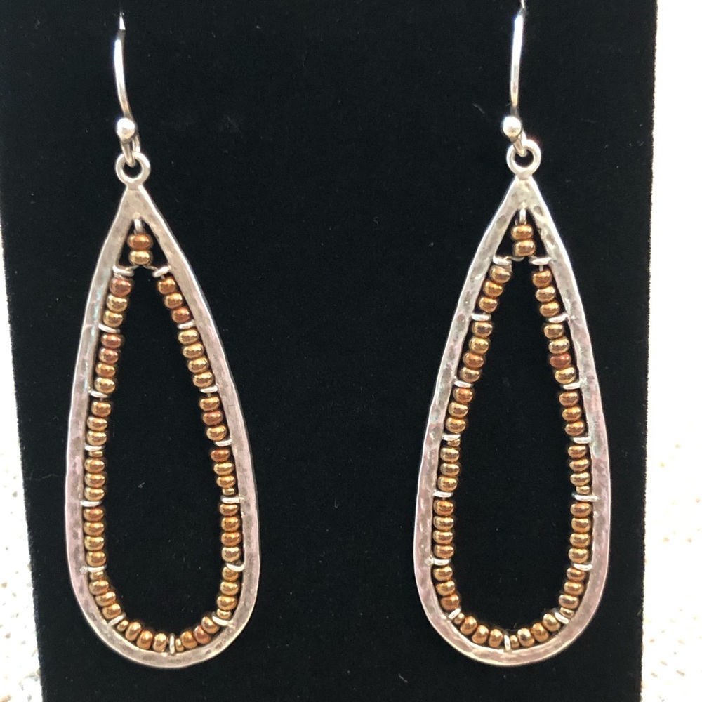 Silpada Bronze Seed Bead Teardrop Silver Earrings Gem